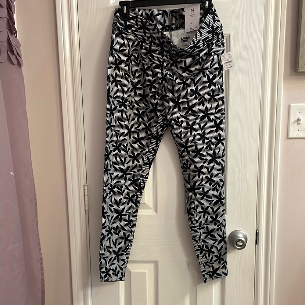 Lands' End Black and White Floral Leggings